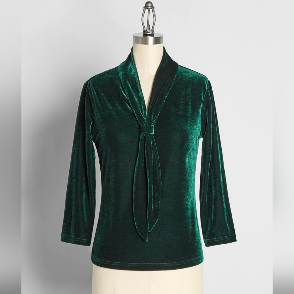 NWT Collectif Deep Forest Green Velvet Top